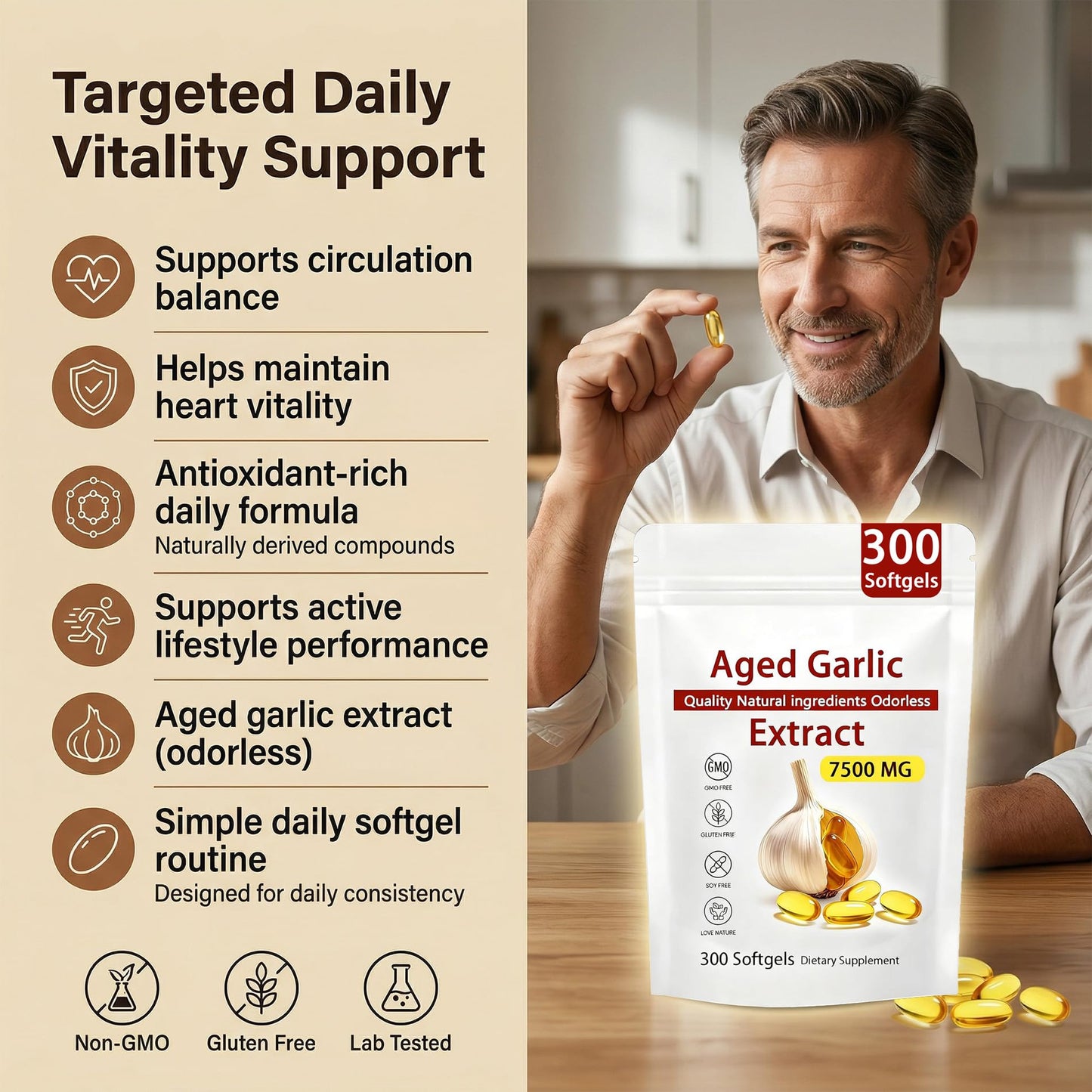 Aged Garlic Extract – 300 Count Odorless Garlic Supplement for Heart & Immune Support – Non-GMO, All-Natural Softgels, 2-Year Matured for Antioxidant Wellness (1) - PrimeBioHealth - canada supplements