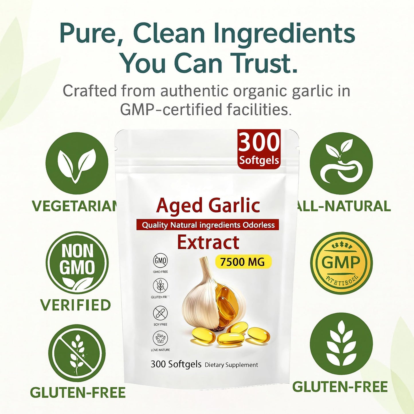 Aged Garlic Extract – 300 Count Odorless Garlic Supplement for Heart & Immune Support – Non-GMO, All-Natural Softgels, 2-Year Matured for Antioxidant Wellness (1) - PrimeBioHealth - canada supplements