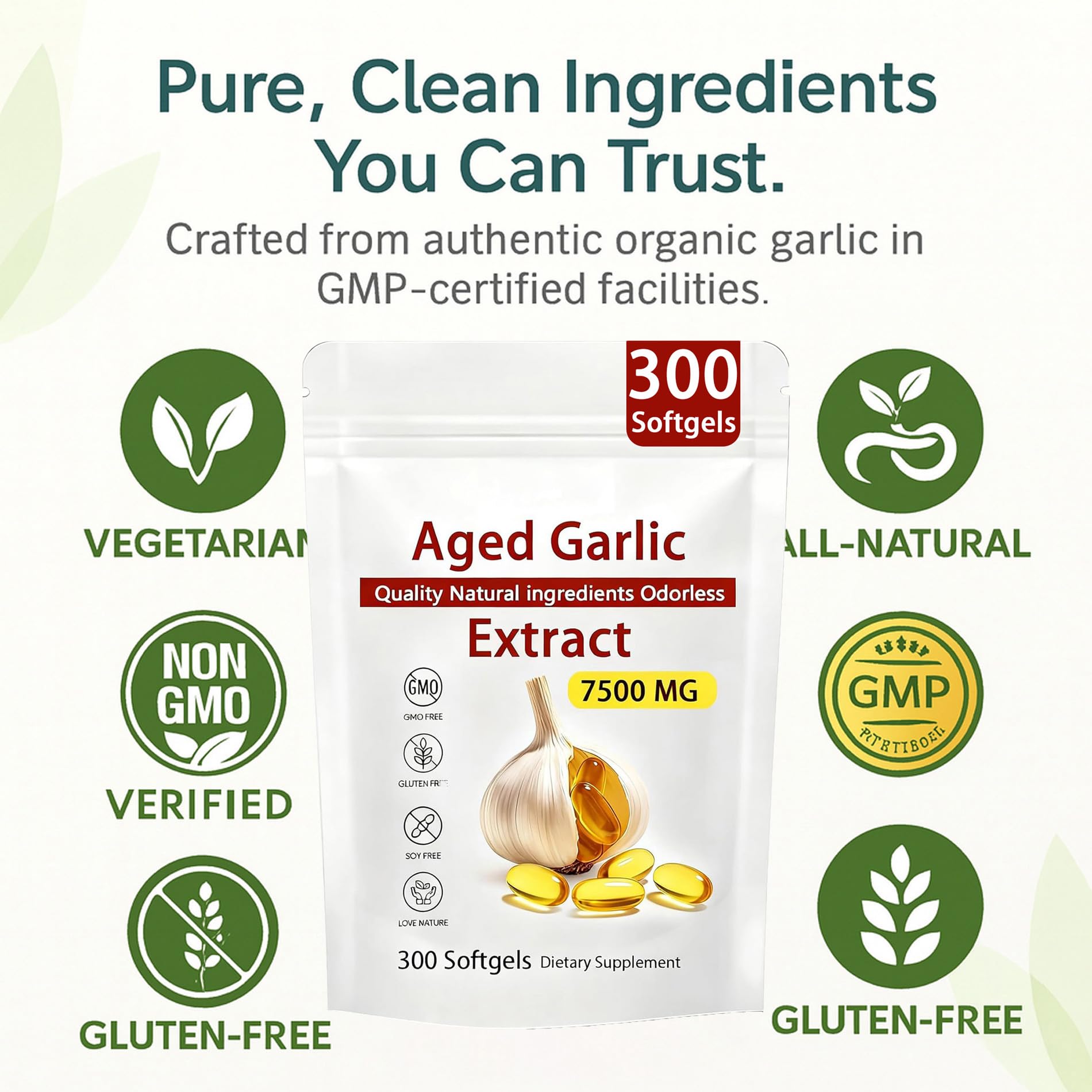Aged Garlic Extract – 300 Count Odorless Garlic Supplement for Heart & Immune Support – Non-GMO, All-Natural Softgels, 2-Year Matured for Antioxidant Wellness (1) - PrimeBioHealth - canada supplements