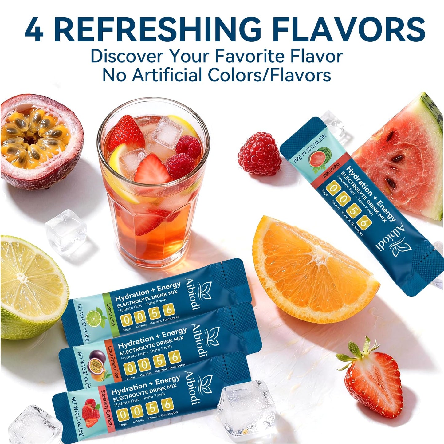 Aibiodi Electrolytes Powder Packets - Sugar Free & Zero Calorie Liquid Daily IV Drink Mix - Instant Hydration & Energy Supplement with 6 Electrolytes and 5 Vitamins - PrimeBioHealth - canada supplements
