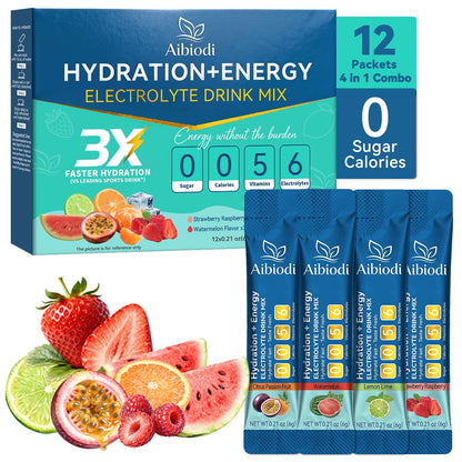 Aibiodi Electrolytes Powder Packets - Sugar Free & Zero Calorie Liquid Daily IV Drink Mix - Instant Hydration & Energy Supplement with 6 Electrolytes and 5 Vitamins - PrimeBioHealth - canada supplements