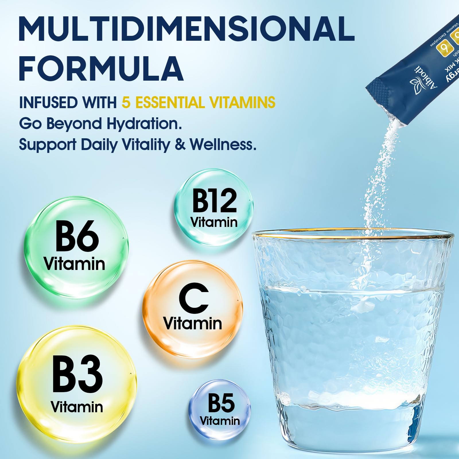 Aibiodi Electrolytes Powder Packets - Sugar Free & Zero Calorie Liquid Daily IV Drink Mix - Instant Hydration & Energy Supplement with 6 Electrolytes and 5 Vitamins - PrimeBioHealth - canada supplements