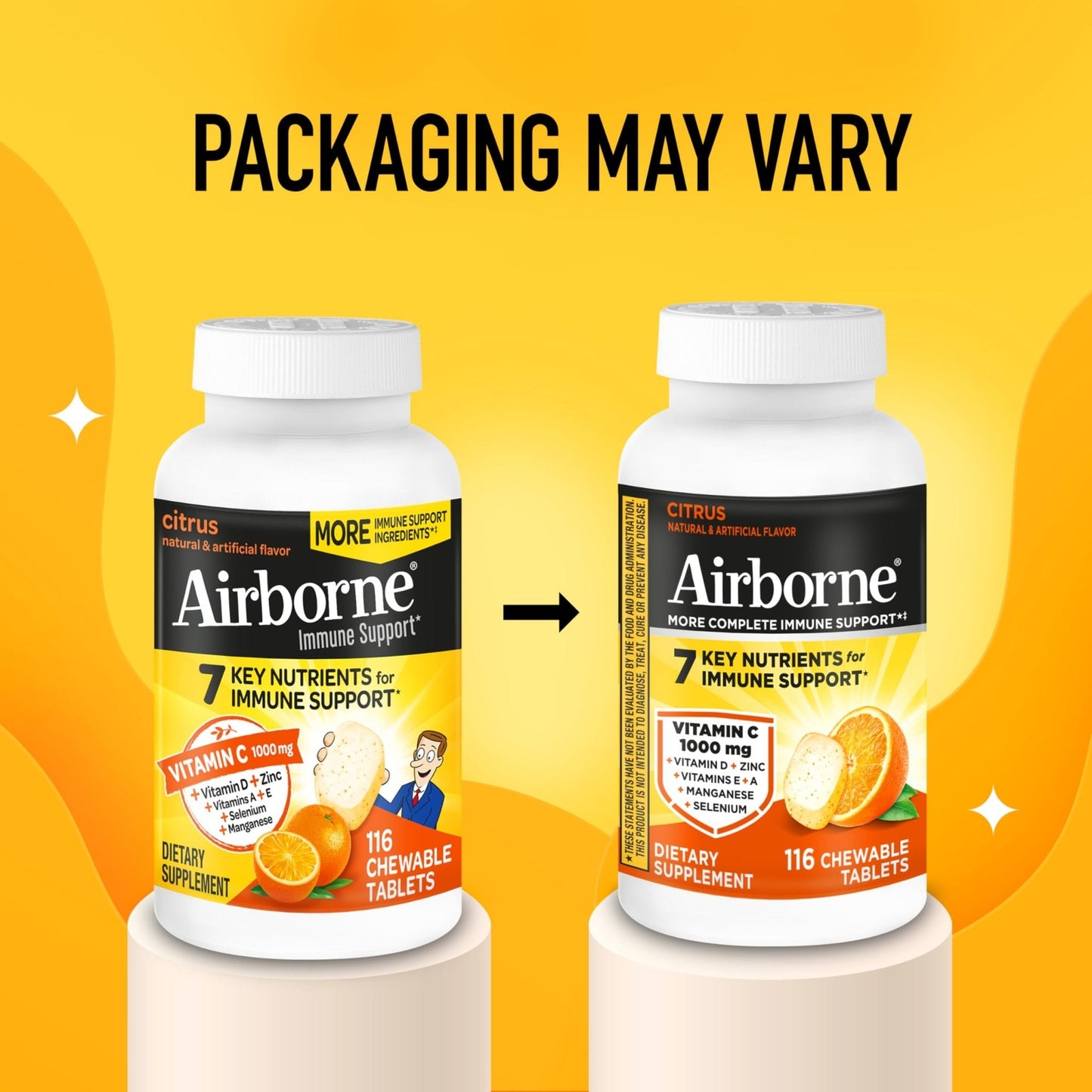 Airborne Vitamin C 1000mg (per Serving) - Citrus Chewable Tablets (116 Count in a Bottle), Gluten-Free Immune Support Supplement, with Vitamins A C E, Zinc, Selenium - PrimeBioHealth - canada supplements