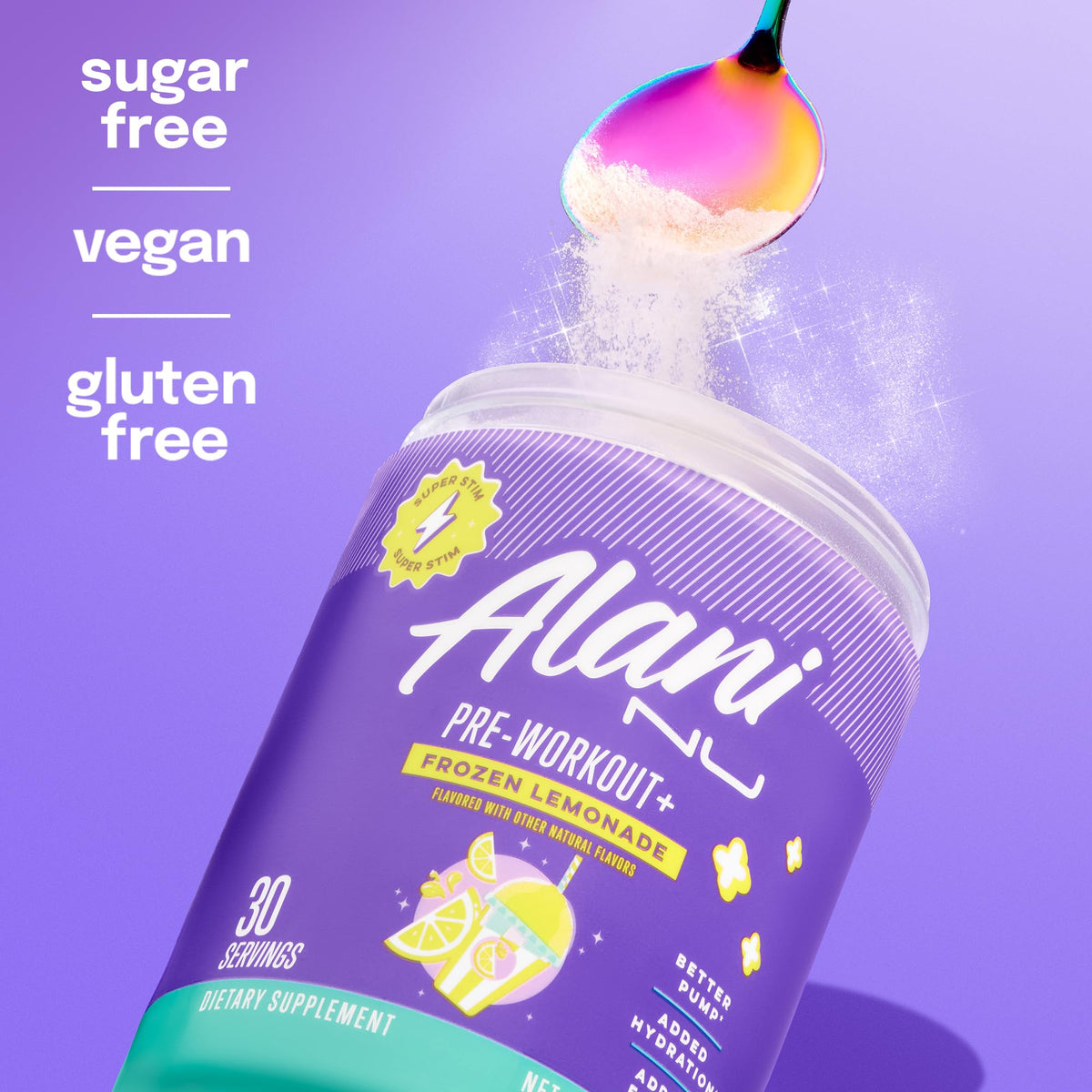 Alani Nu Pre Workout+ Powder Frozen Lemonade, Extra Boost, Sugar Free, 300mg Caffeine, L-Theanine, Beta-Alanine, Citrulline, 30 Servings - PrimeBioHealth - canada supplements