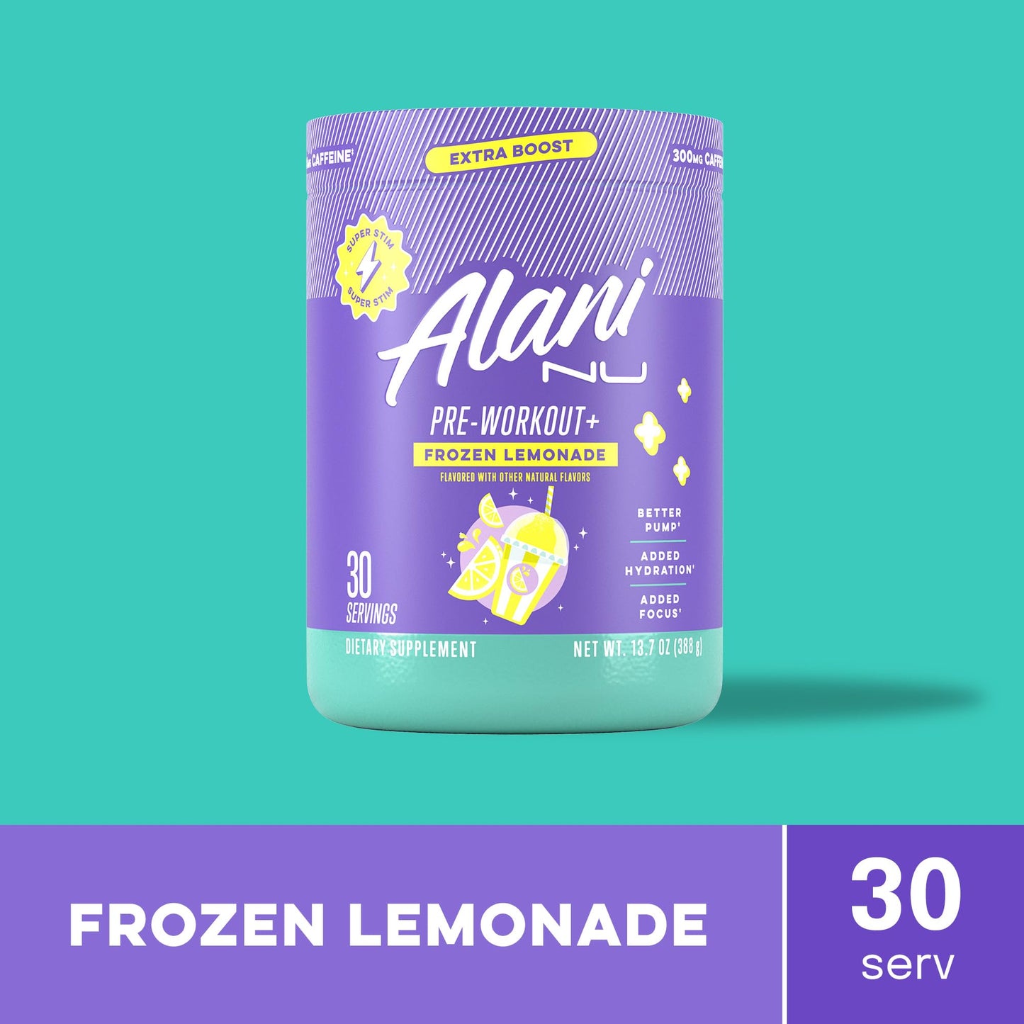 Alani Nu Pre Workout+ Powder Frozen Lemonade, Extra Boost, Sugar Free, 300mg Caffeine, L-Theanine, Beta-Alanine, Citrulline, 30 Servings - PrimeBioHealth - canada supplements