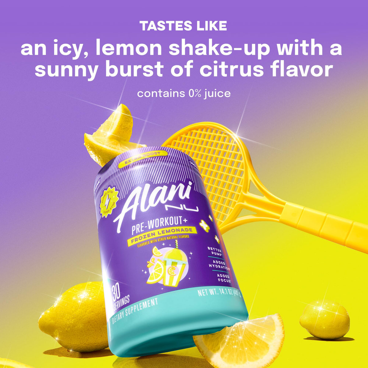 Alani Nu Pre Workout+ Powder Frozen Lemonade, Extra Boost, Sugar Free, 300mg Caffeine, L-Theanine, Beta-Alanine, Citrulline, 30 Servings - PrimeBioHealth - canada supplements