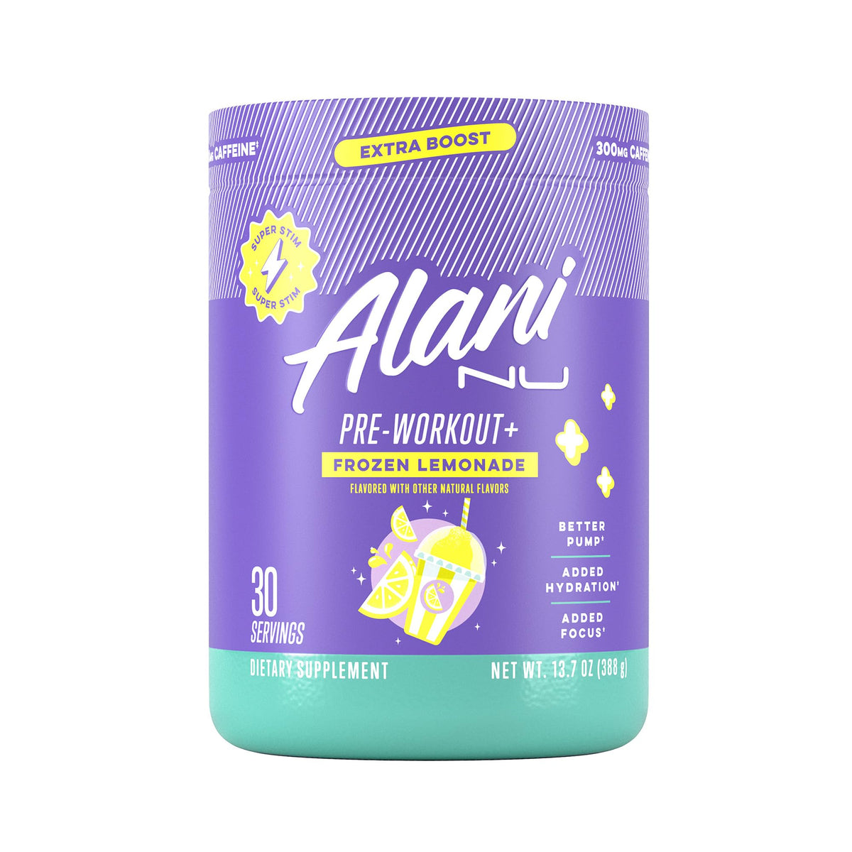 Alani Nu Pre Workout+ Powder Frozen Lemonade, Extra Boost, Sugar Free, 300mg Caffeine, L-Theanine, Beta-Alanine, Citrulline, 30 Servings - PrimeBioHealth - canada supplements