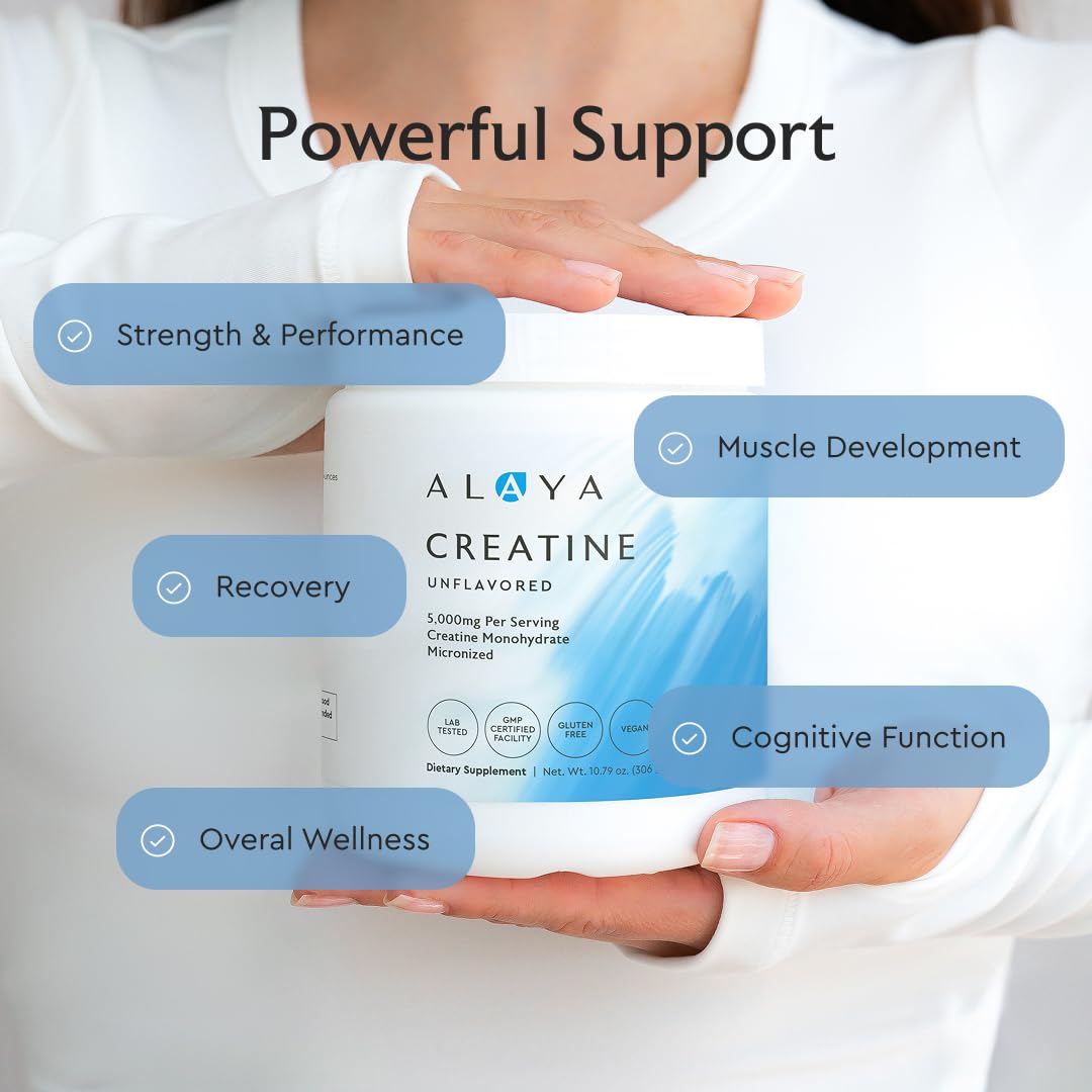 Alaya Naturals Micronized Creatine Monohydrate Powder – Pure Performance Fuel for Strength, Mental Focus, Vegan, Non-GMO, Easily Mixable & Flavorless - 5 g - PrimeBioHealth - canada supplements