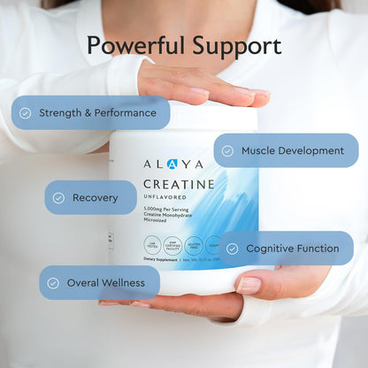 Alaya Naturals Micronized Creatine Monohydrate Powder – Pure Performance Fuel for Strength, Mental Focus, Vegan, Non-GMO, Easily Mixable & Flavorless - 5 g - PrimeBioHealth - canada supplements