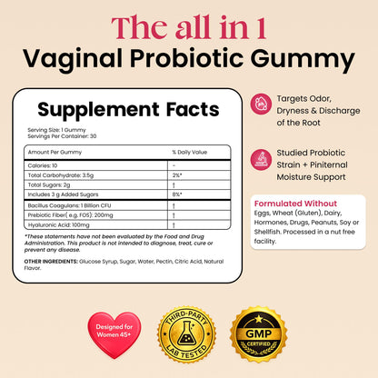 ALLFEMME Flora+ Women’s Vaginal Probiotic Gummies for pH Balance, Odor and Freshness Support with Prebiotics & Hyaluronic Acid - PrimeBioHealth - canada supplements