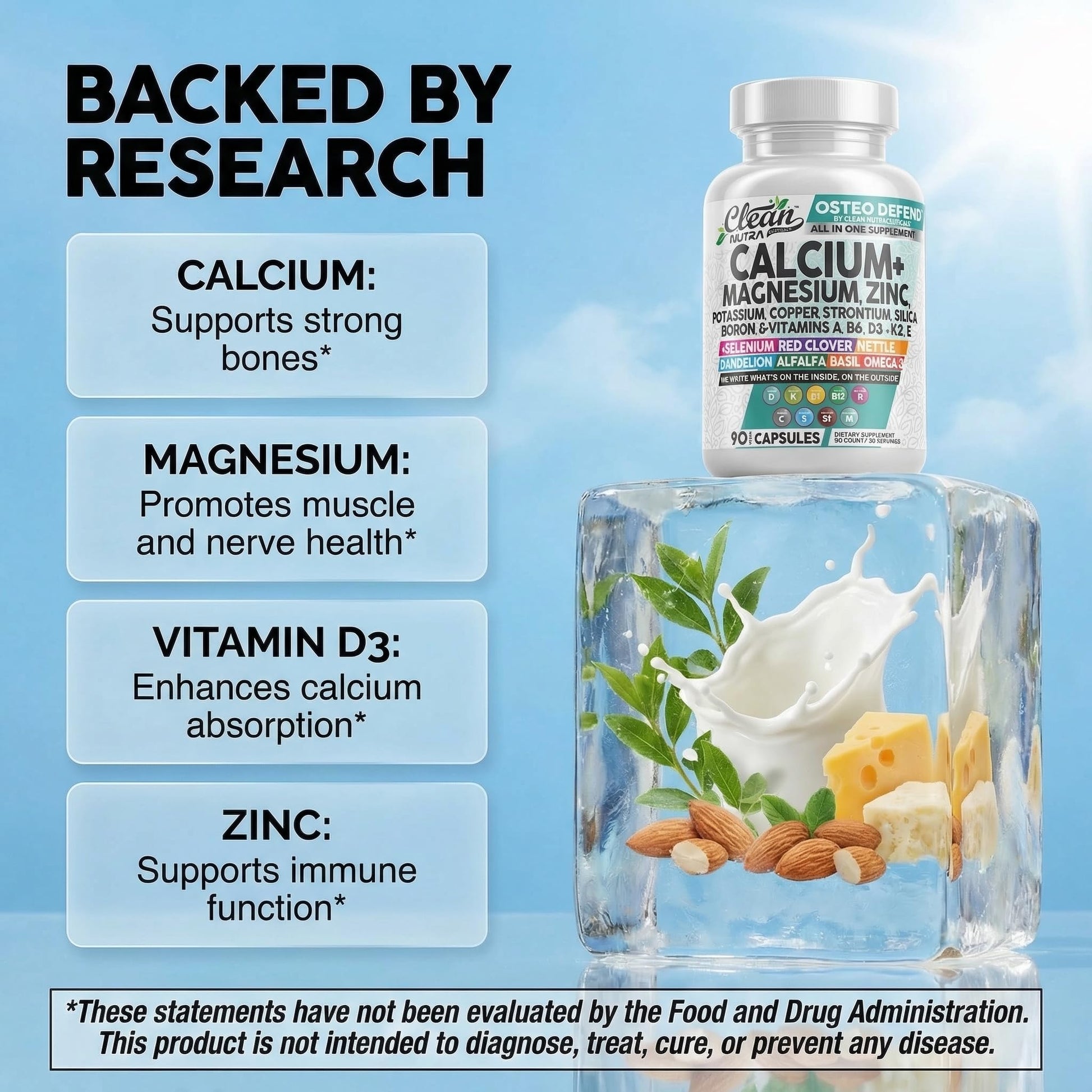 Allin1 Calcium Magnesium Zinc Supplement with Potassium, Copper, Strontium, Silica, Vitamin D3 K2, Boron, Vitamin B1 B12 Red Clover Herb Alfalfa Basil Pills for Men - PrimeBioHealth - canada supplements