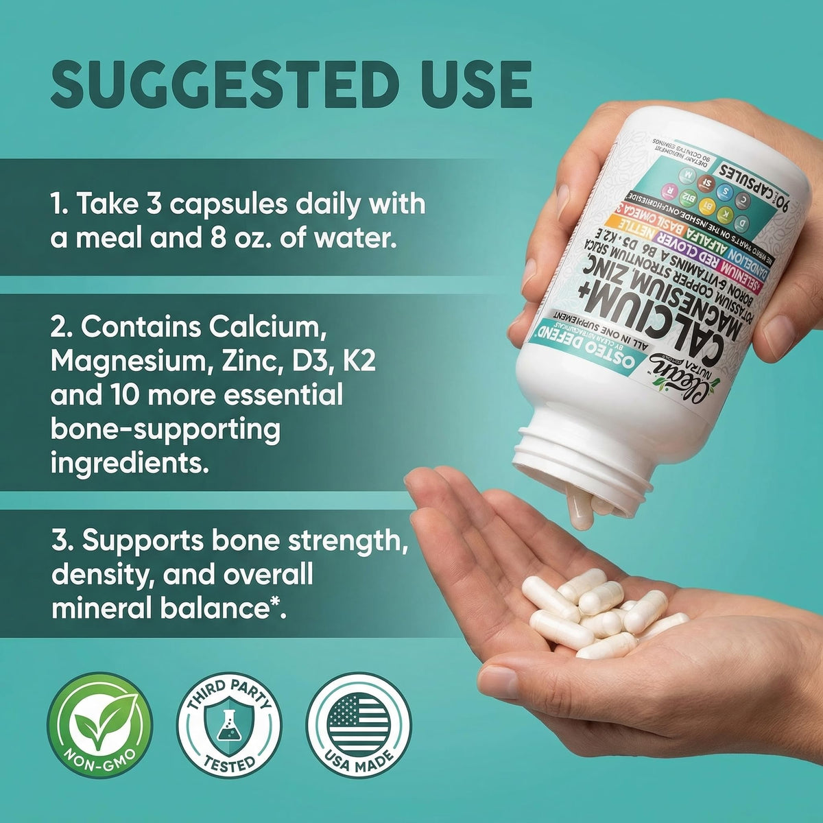 Allin1 Calcium Magnesium Zinc Supplement with Potassium, Copper, Strontium, Silica, Vitamin D3 K2, Boron, Vitamin B1 B12 Red Clover Herb Alfalfa Basil Pills for Men - PrimeBioHealth - canada supplements