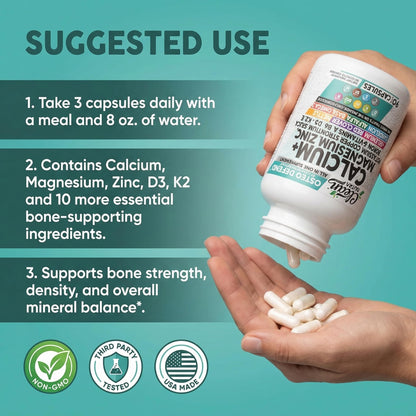 Allin1 Calcium Magnesium Zinc Supplement with Potassium, Copper, Strontium, Silica, Vitamin D3 K2, Boron, Vitamin B1 B12 Red Clover Herb Alfalfa Basil Pills for Men - PrimeBioHealth - canada supplements