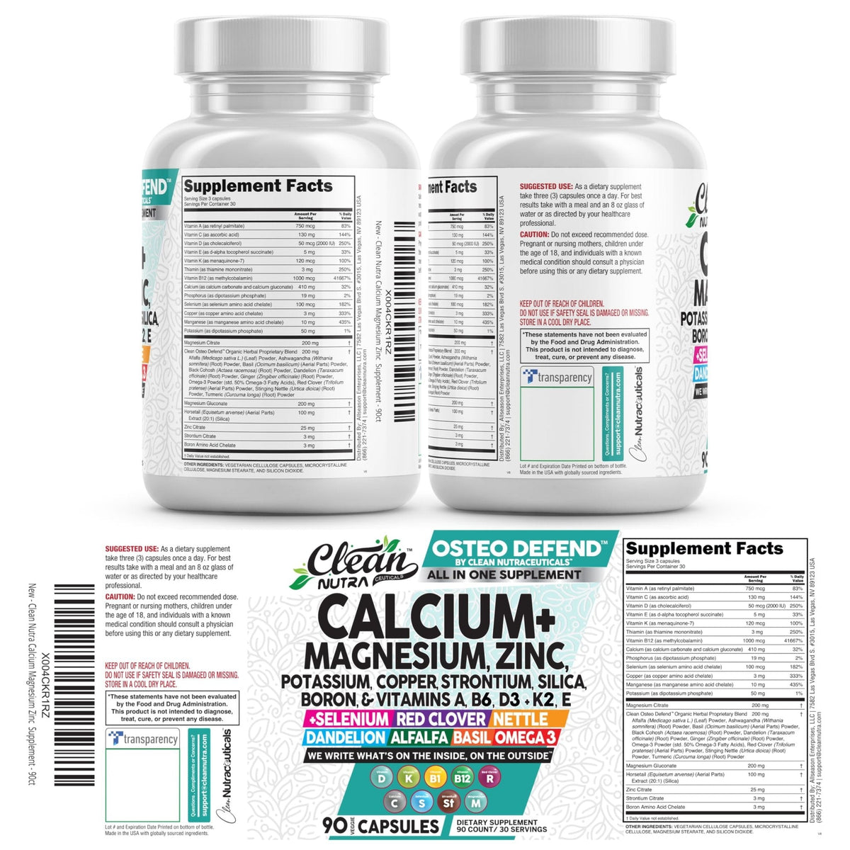 Allin1 Calcium Magnesium Zinc Supplement with Potassium, Copper, Strontium, Silica, Vitamin D3 K2, Boron, Vitamin B1 B12 Red Clover Herb Alfalfa Basil Pills for Men - PrimeBioHealth - canada supplements