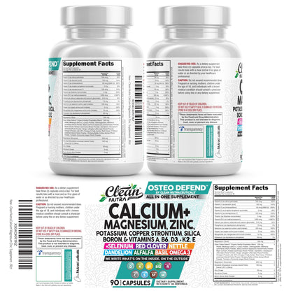 Allin1 Calcium Magnesium Zinc Supplement with Potassium, Copper, Strontium, Silica, Vitamin D3 K2, Boron, Vitamin B1 B12 Red Clover Herb Alfalfa Basil Pills for Men - PrimeBioHealth - canada supplements