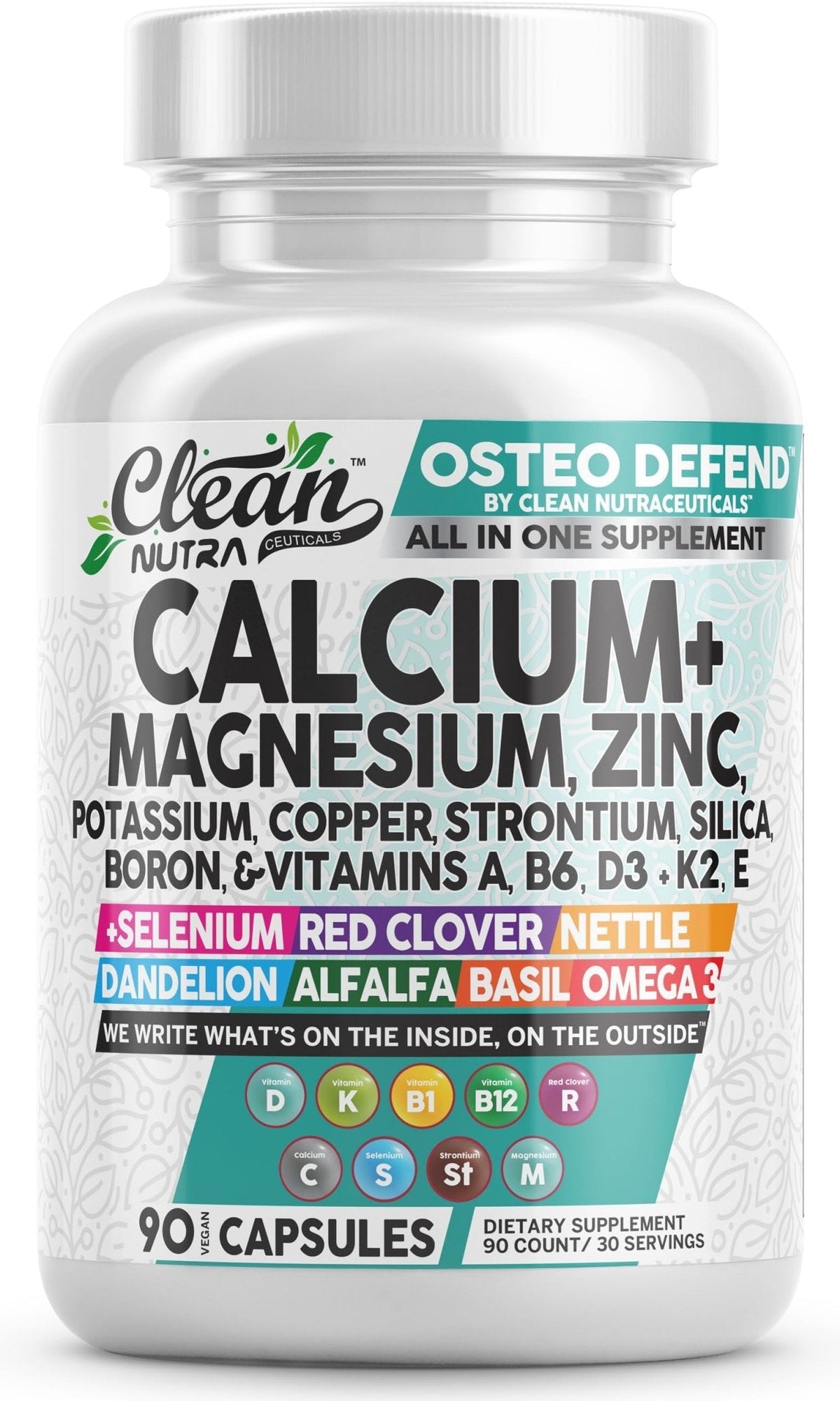 Allin1 Calcium Magnesium Zinc Supplement with Potassium, Copper, Strontium, Silica, Vitamin D3 K2, Boron, Vitamin B1 B12 Red Clover Herb Alfalfa Basil Pills for Men - PrimeBioHealth - canada supplements