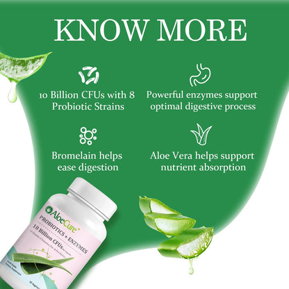 AloeCure Daily Probiotics 10 Billion CFU for Digestive Support 8 Strains, 6 Prebiotics & Enzymes - Digestive Supplement with Bromelain for Women & Men - PrimeBioHealth - canada supplements