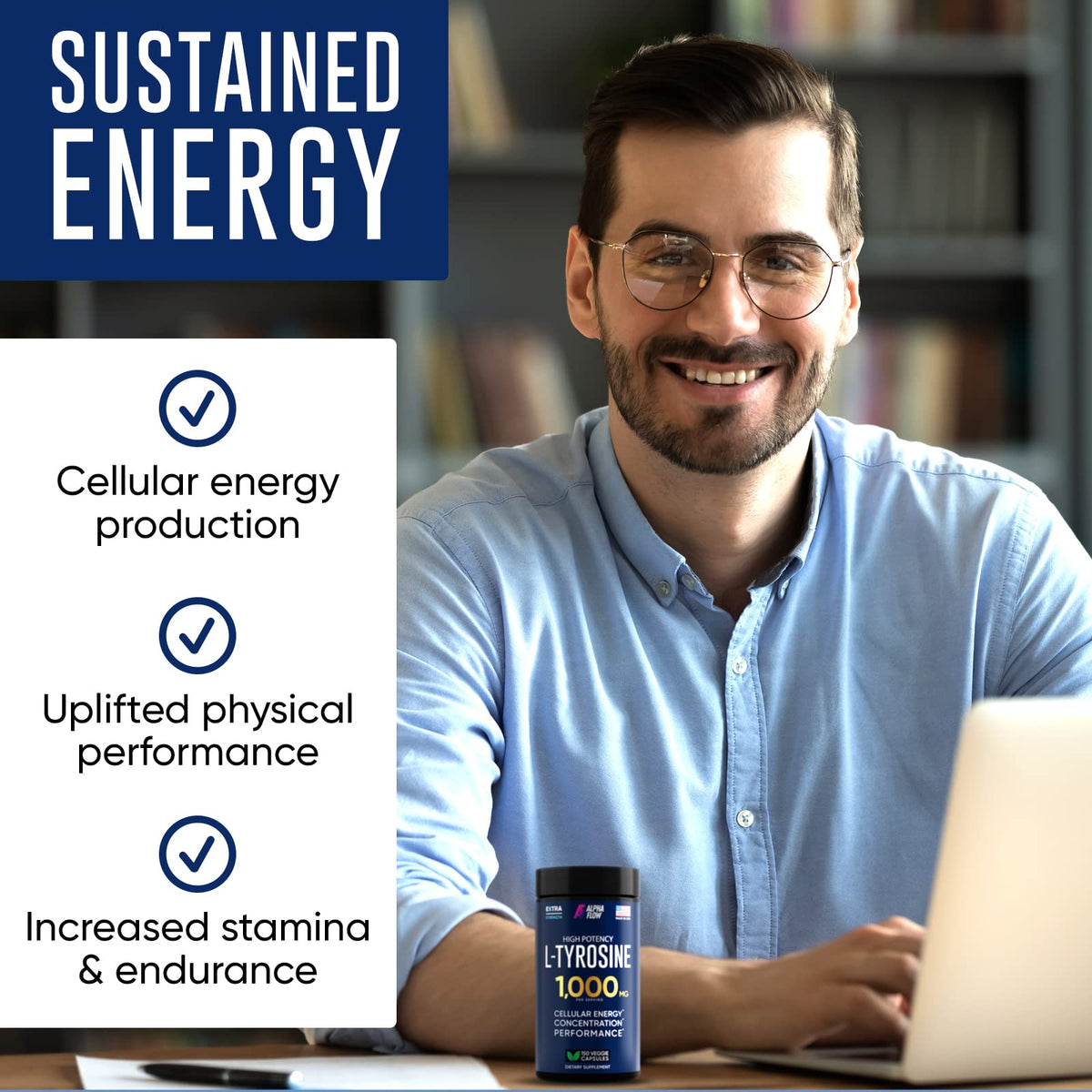 Alpha Flow L Tyrosine 1000MG Capsules - All-Natural L- Tyrosine Supplement for Focus & Energy Boost - Non-GMO & Gluten-Free - PrimeBioHealth - canada supplements