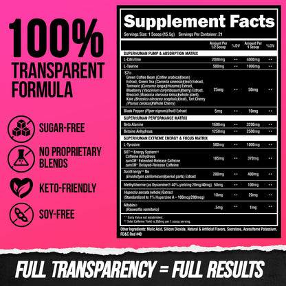 ALPHA LION Superhuman Extreme High Stim Pre Workout Powder, Beta Alanine, L-Taurine & 356mg Tri-Source Caffeine for Sustained Energy, Nitric Oxide & Citrulline for Pump (21 Servings, Slaughtermelon) - PrimeBioHealth - canada supplements