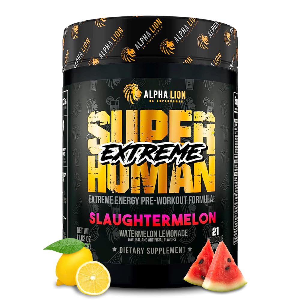 ALPHA LION Superhuman Extreme High Stim Pre Workout Powder, Beta Alanine, L-Taurine & 356mg Tri-Source Caffeine for Sustained Energy, Nitric Oxide & Citrulline for Pump (21 Servings, Slaughtermelon) - PrimeBioHealth - canada supplements