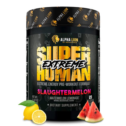 ALPHA LION Superhuman Extreme High Stim Pre Workout Powder, Beta Alanine, L-Taurine & 356mg Tri-Source Caffeine for Sustained Energy, Nitric Oxide & Citrulline for Pump (21 Servings, Slaughtermelon) - PrimeBioHealth - canada supplements