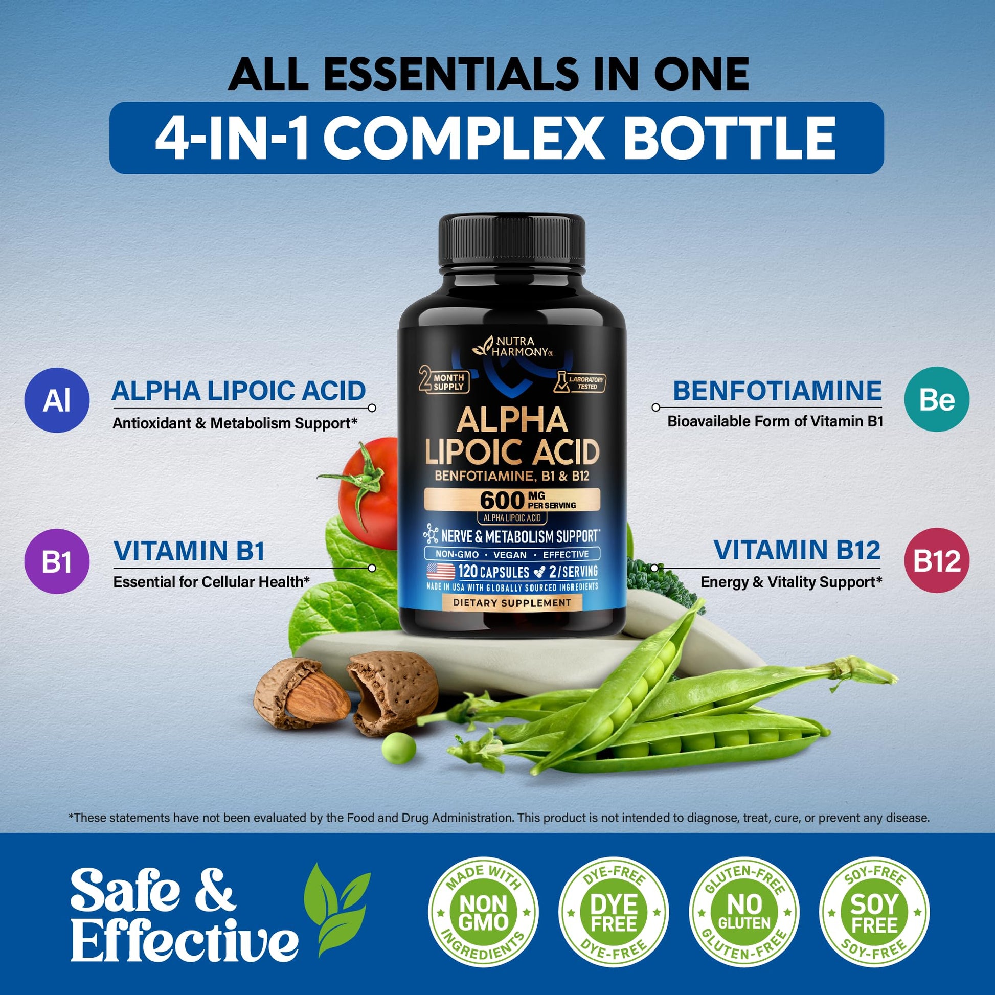 Alpha Lipoic Acid 600mg - ALA Supplement Antioxidant for Nerve, Energy & Metabolism Support - Extra Strength with Benfotiamine, B1 & B12 - Lab Tested, NON-GMO & Vegan - PrimeBioHealth - canada supplements