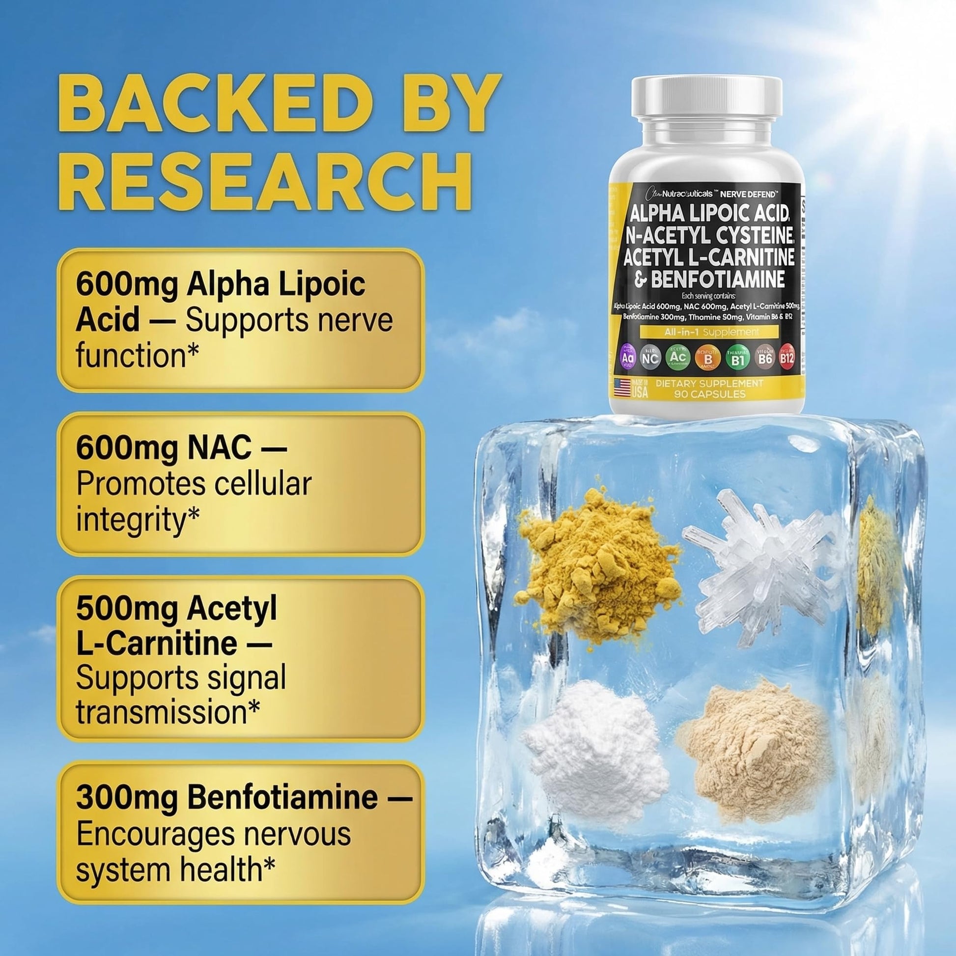 Alpha Lipoic Acid 600mg N-Acetyl Cysteine 600mg Acetyl L-Carnitine 500mg Benfotiamine 300mg - Nerve Support Supplement for Women and Men - PrimeBioHealth - canada supplements
