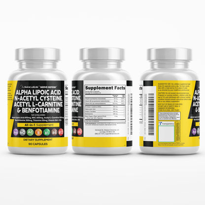 Alpha Lipoic Acid 600mg N-Acetyl Cysteine 600mg Acetyl L-Carnitine 500mg Benfotiamine 300mg - Nerve Support Supplement for Women and Men - PrimeBioHealth - canada supplements