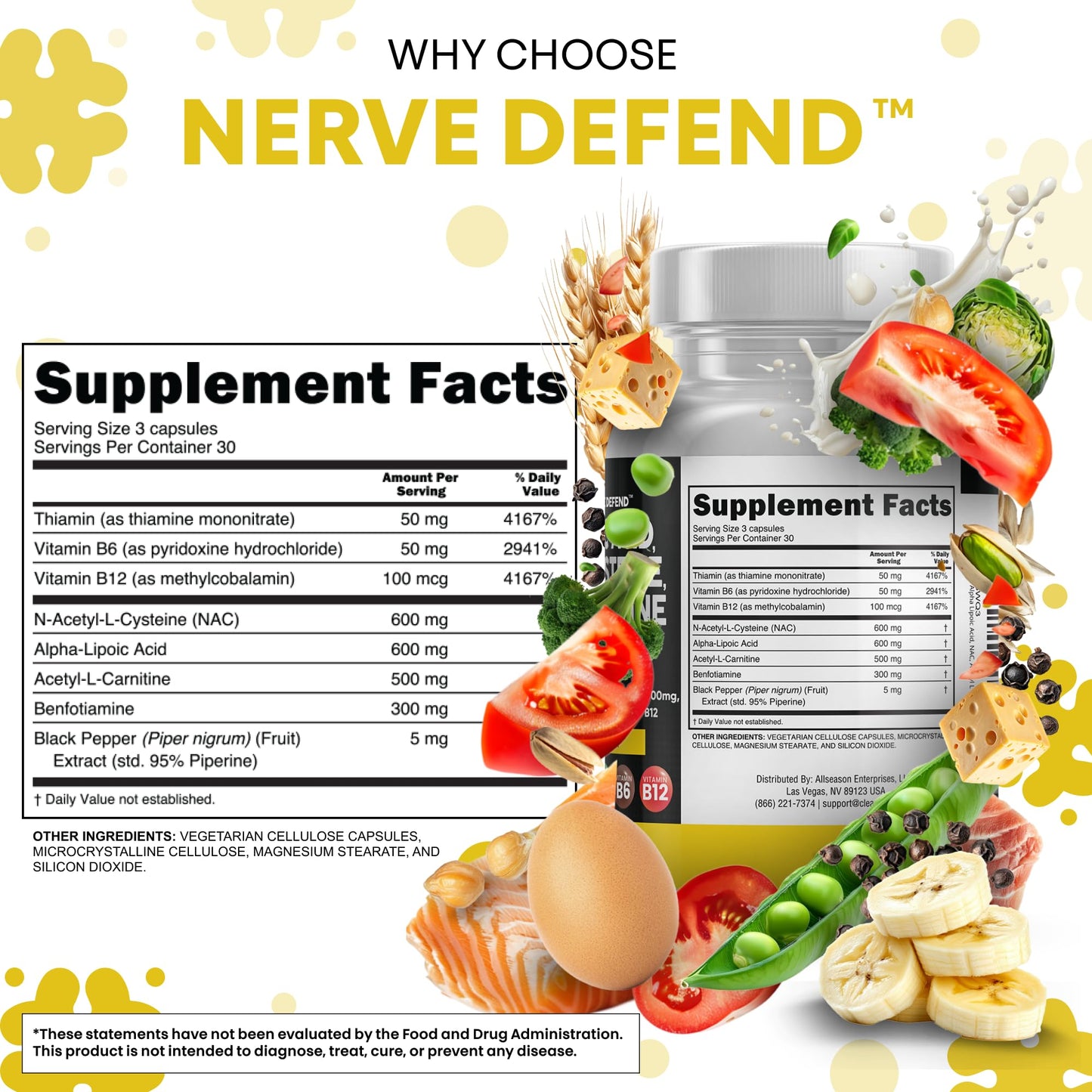 Alpha Lipoic Acid 600mg N-Acetyl Cysteine 600mg Acetyl L-Carnitine 500mg Benfotiamine 300mg - Nerve Support Supplement for Women and Men - PrimeBioHealth - canada supplements