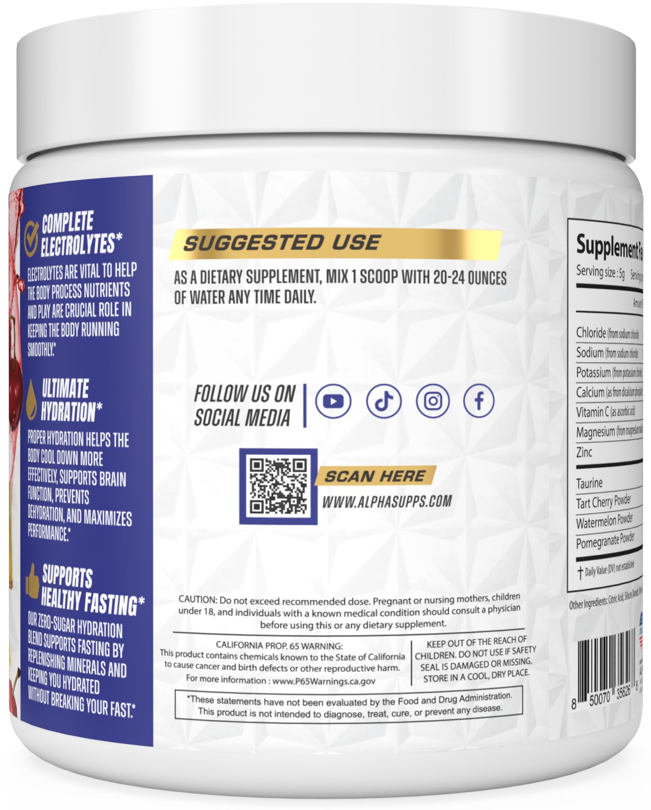 Alpha Lytes - Electrolyte Powder Daily Hydration Drink Mix - Sugar-Free, Zero Calorie Instant Formula with Trace Minerals and Antioxidants - PrimeBioHealth - canada supplements