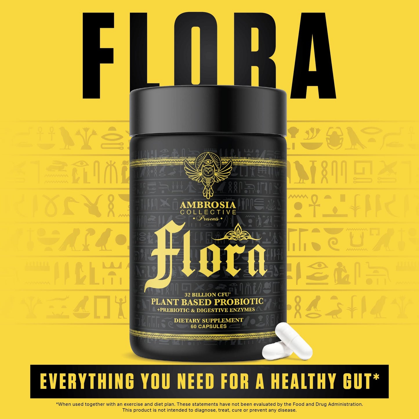Ambrosia Flora Digestive Enzymes with Probiotics & Prebiotics | 32 Billion CFU Gut Health Supplement | Plant Based, Vegan Probiotic | 60 Veggie Capsules (30 Servings) - PrimeBioHealth - canada supplements