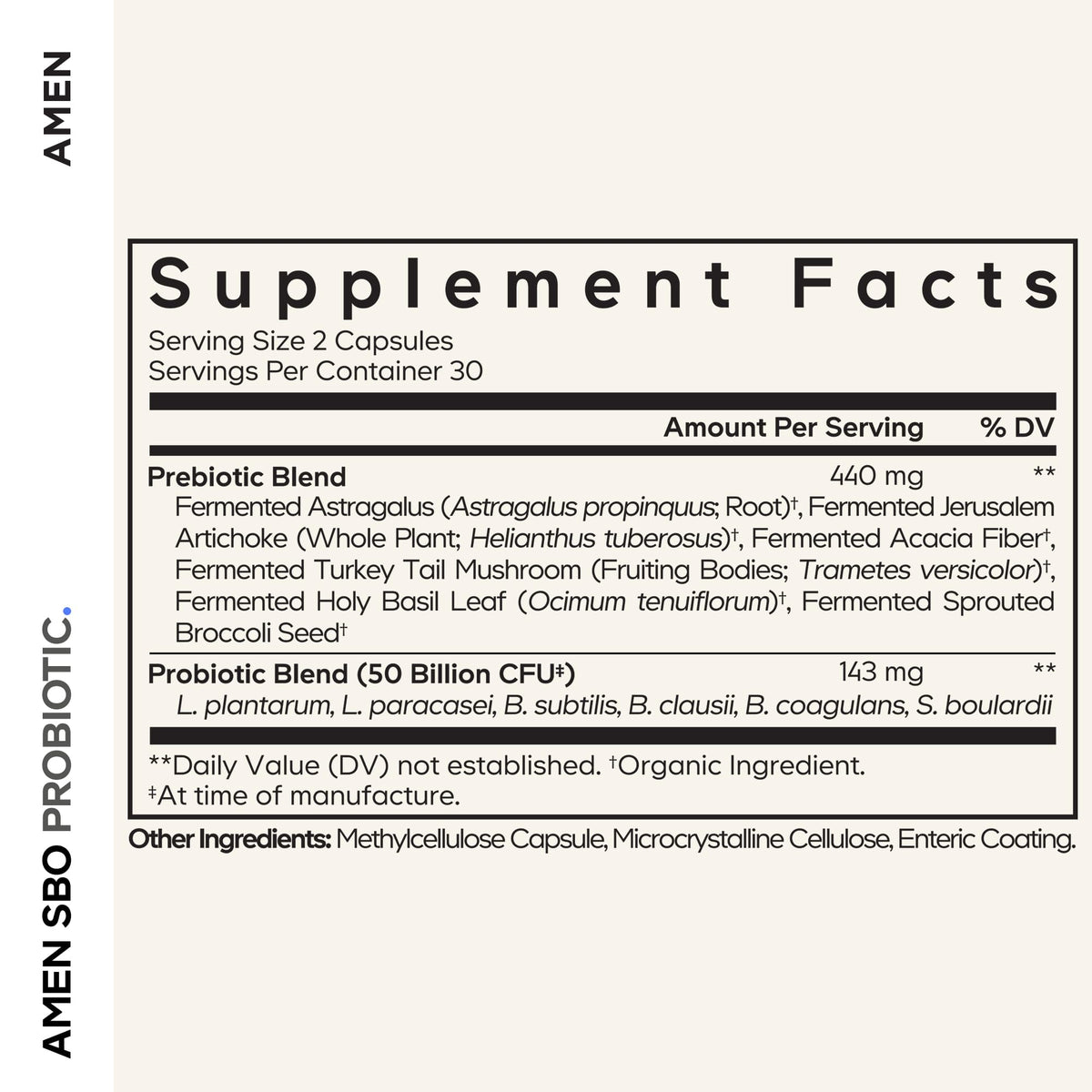Amen Probiotics Supplement, SBO Probiotic and Organic Prebiotics, 50 Billion CFUs, Shelf Stable, No Refrigeration Required, Flora Daily Probiotic Formula for Women & Men - PrimeBioHealth - canada supplements