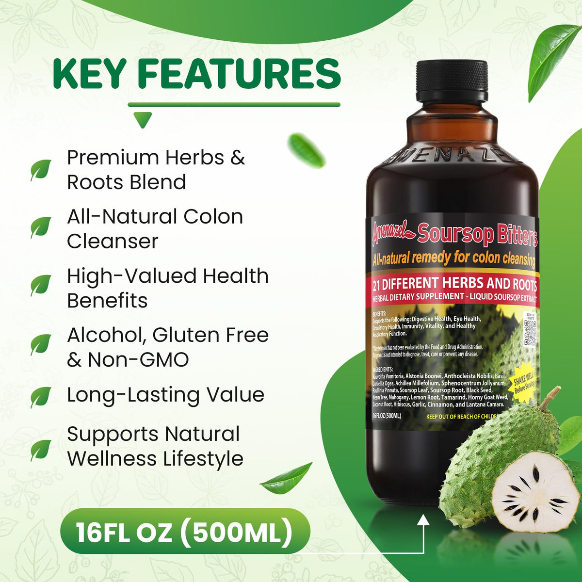 Amenazel Organic Soursop Bitters, 16 fl oz - PrimeBioHealth - canada supplements