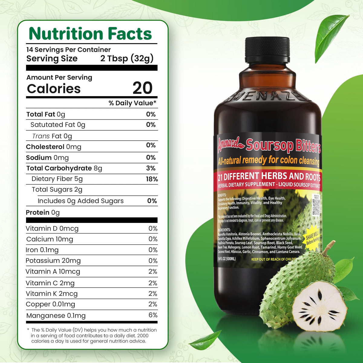 Amenazel Organic Soursop Bitters, 16 fl oz - PrimeBioHealth - canada supplements