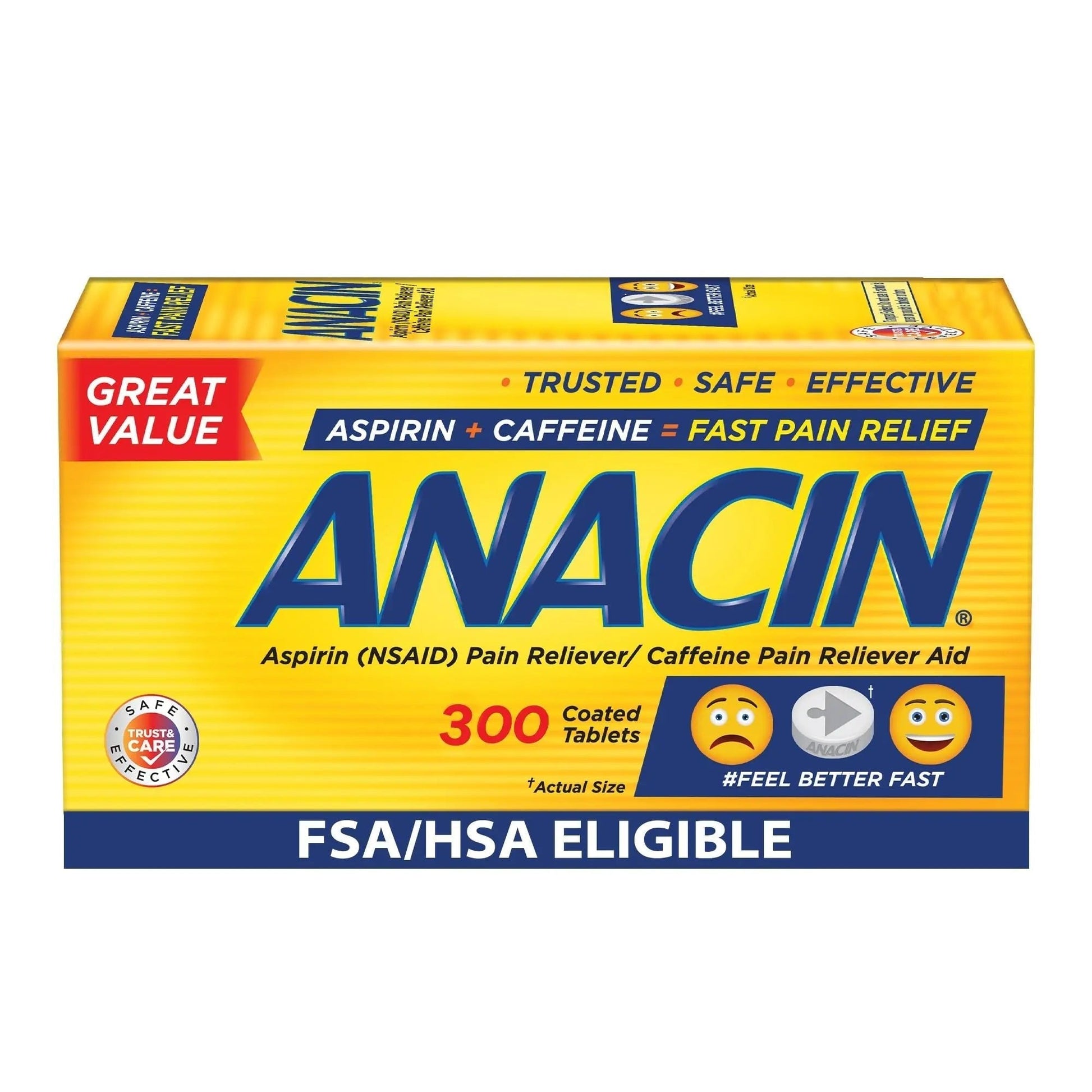 Anacin Aspirin & Caffeine Fast Pain Relief, Eases Minor Aches and Pains Due to Headache, Muscle Aches & Arthritis, 300 Count - PrimeBioHealth - canada supplements