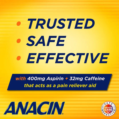 Anacin Aspirin & Caffeine Fast Pain Relief, Eases Minor Aches and Pains Due to Headache, Muscle Aches & Arthritis, 300 Count - PrimeBioHealth - canada supplements