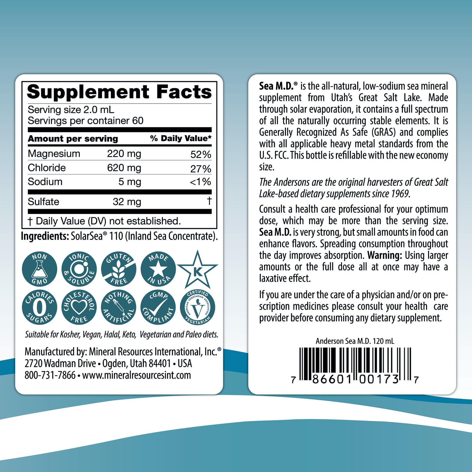 Anderson Sea M.D. Concentrated Trace Mineral Drops, 79 Trace Minerals with Magnesium, Sodium and Chloride Electrolytes - Supports Hydration, Energy - PrimeBioHealth - canada supplements