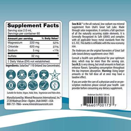 Anderson Sea M.D. Concentrated Trace Mineral Drops, 79 Trace Minerals with Magnesium, Sodium and Chloride Electrolytes - Supports Hydration, Energy - PrimeBioHealth - canada supplements