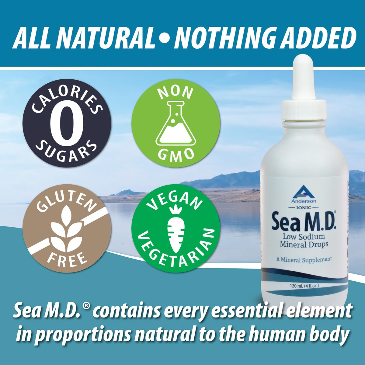 Anderson Sea M.D. Concentrated Trace Mineral Drops, 79 Trace Minerals with Magnesium, Sodium and Chloride Electrolytes - Supports Hydration, Energy - PrimeBioHealth - canada supplements