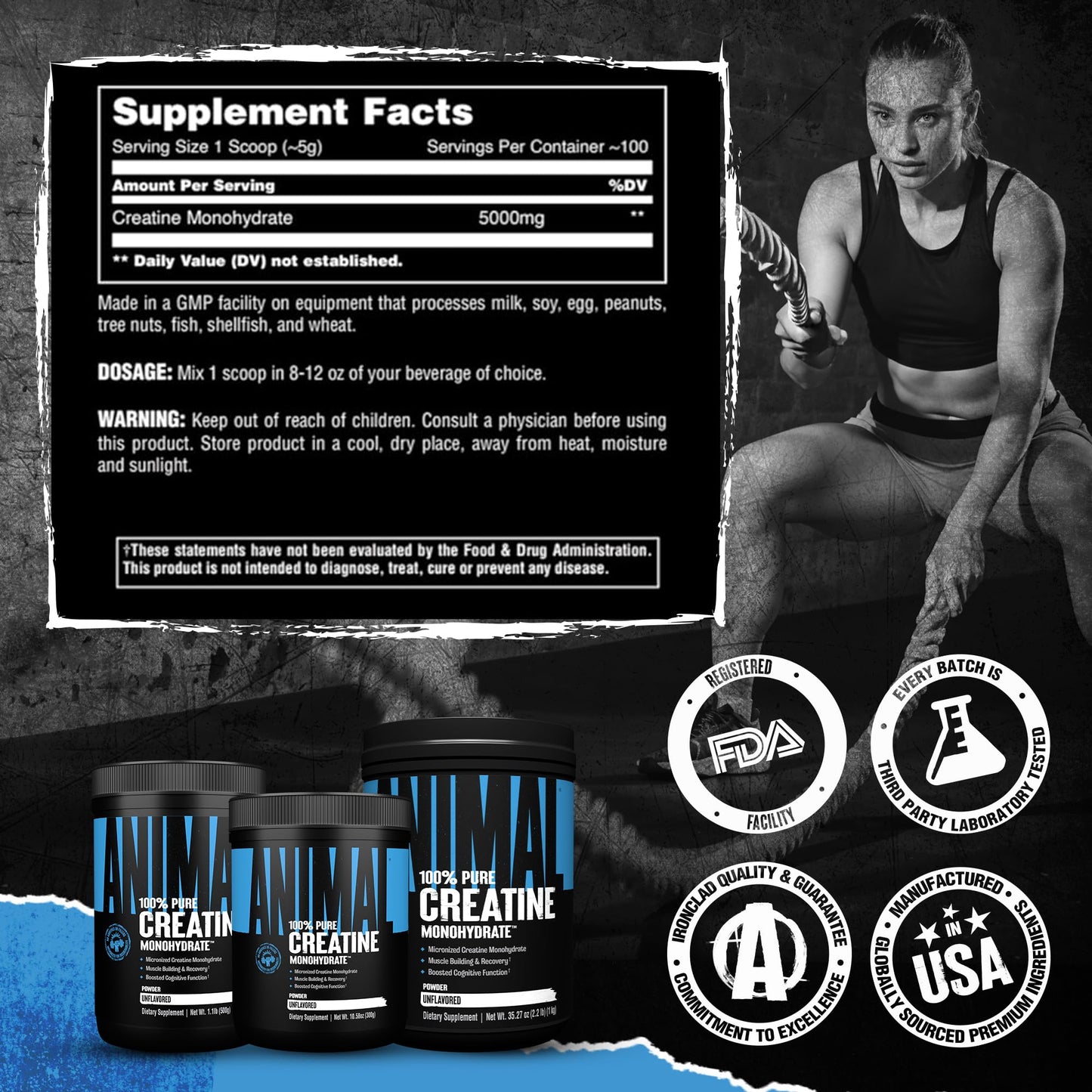 Animal Creatine Monohydrate Powder - Micronized Creatine for Women and Men, Supports Muscle Growth, Strength, Endurance, Recovery and ATP Production, - PrimeBioHealth - canada supplements