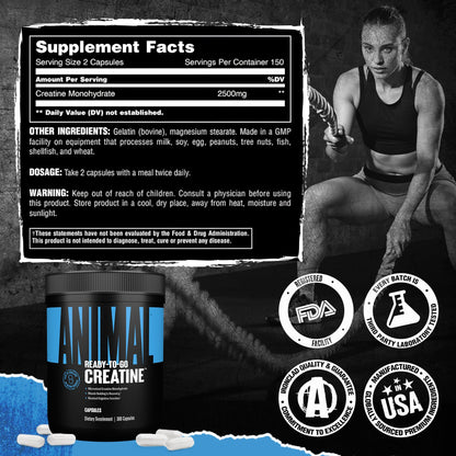Animal Micronized Creatine Monohydrate Capsules - 300 Caps, 2500mg per Serving to Support Muscle Growth, Endurance, ATP Production, Cognitive Function, Strength - PrimeBioHealth - canada supplements