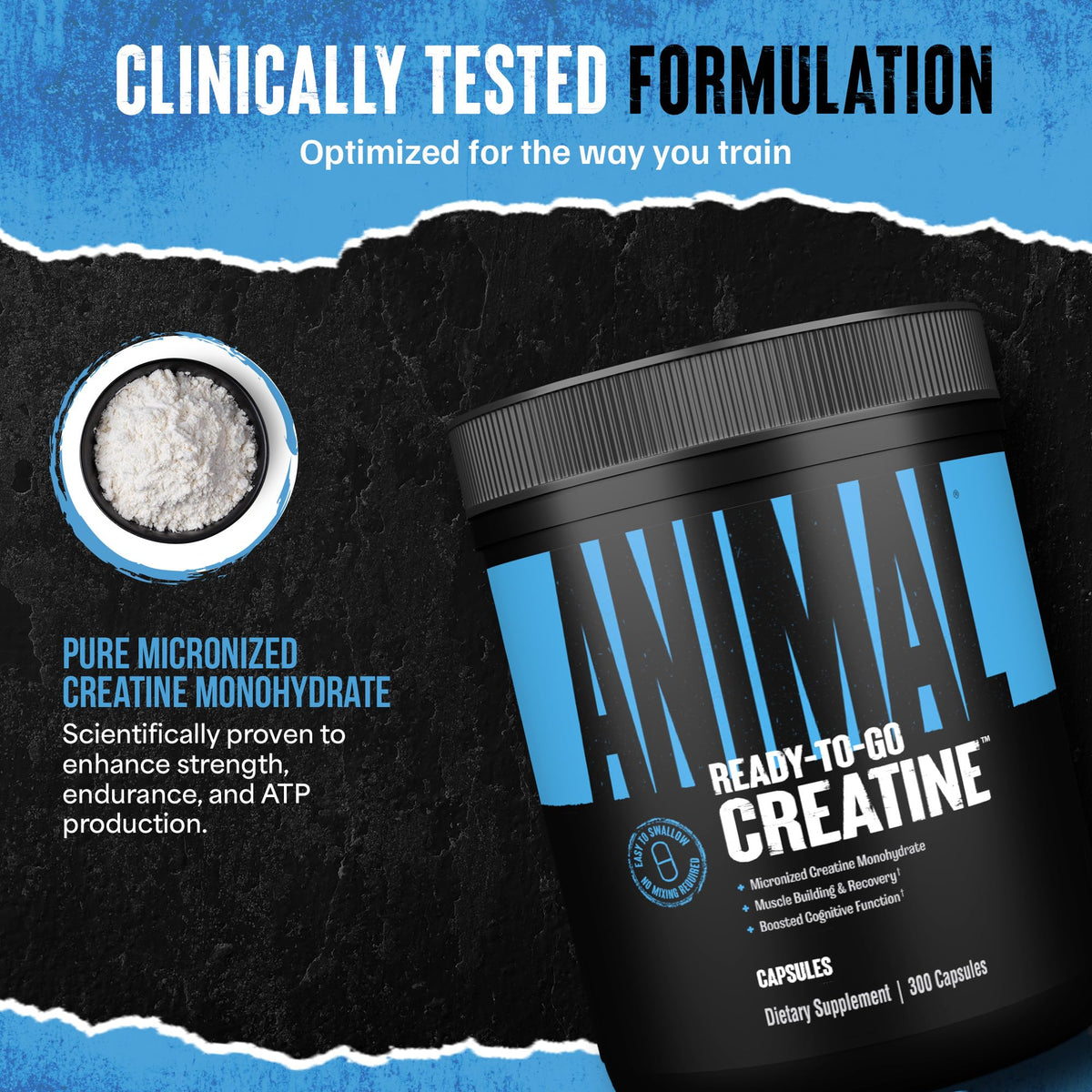 Animal Micronized Creatine Monohydrate Capsules - 300 Caps, 2500mg per Serving to Support Muscle Growth, Endurance, ATP Production, Cognitive Function, Strength - PrimeBioHealth - canada supplements