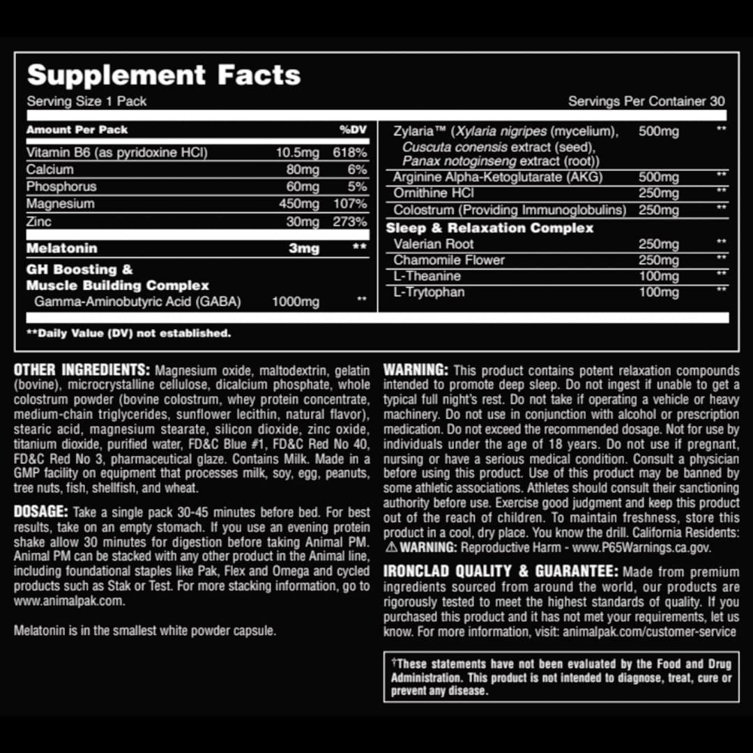 Animal PM - Sleep Aid for Adults Non-Habit Forming Relaxation Enhancer and Mood Support with Melatonin, L-Theanine, Zylaria, Zinc, Magnesium, Vitamin B6, GABA - PrimeBioHealth - canada supplements