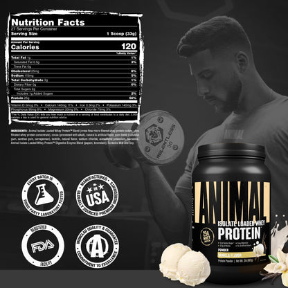 Animal Whey Isolate Protein Powder - Loaded for Pre & Post Workout Muscle Builder and Recovery with Digestive Enzymes for Men & Women - 25g Protein, Great Taste, Low Sugar - Vanilla 2 lbs - PrimeBioHealth - canada supplements