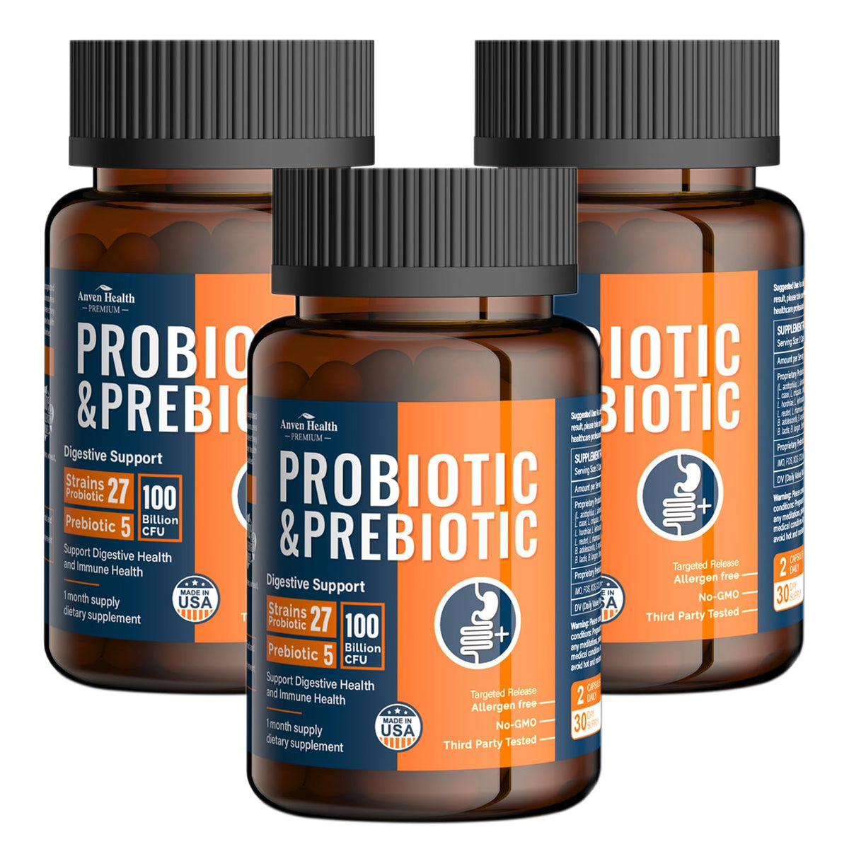 Anven Health 100 Billion Probiotics for Men and Women 27 Strains 5 Organic Prebiotics for Gut Digestive & Immune Health, Supports Diarrhea Gas Bloating - PrimeBioHealth - canada supplements