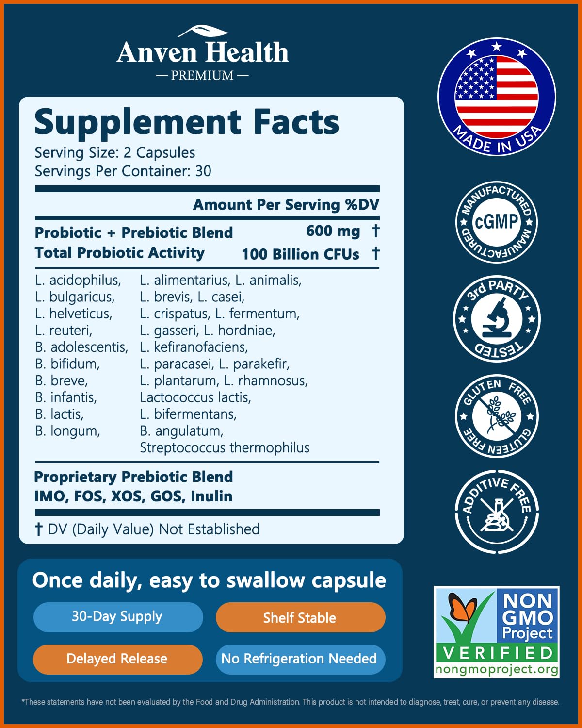 Anven Health 100 Billion Probiotics for Men and Women 27 Strains 5 Organic Prebiotics for Gut Digestive & Immune Health, Supports Diarrhea Gas Bloating - PrimeBioHealth - canada supplements