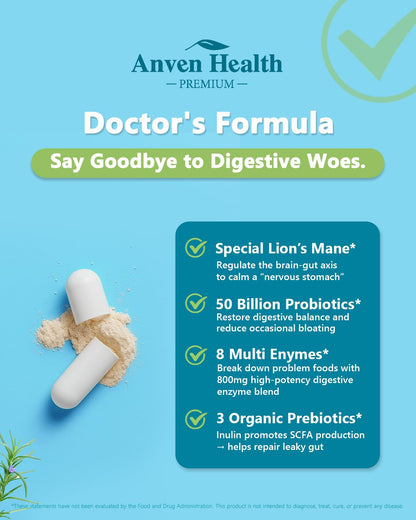 Anven Health 800mg Digestive Enzymes for Men and Women with Probiotics & Prebiotics, 8 Key Enzymes, Protease, Amylase & Lipase | 270 Capsules - A 90-Day Supply - PrimeBioHealth - canada supplements
