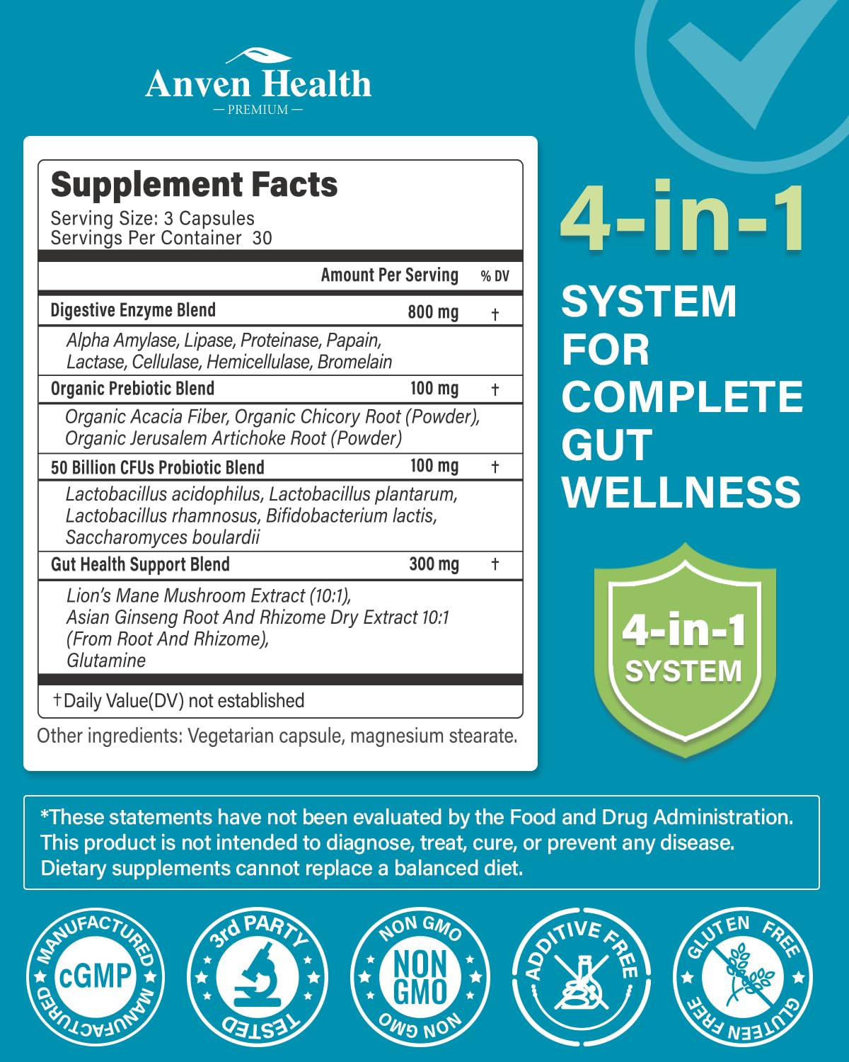 Anven Health 800mg Digestive Enzymes for Men and Women with Probiotics & Prebiotics, 8 Key Enzymes, Protease, Amylase & Lipase | 270 Capsules - A 90-Day Supply - PrimeBioHealth - canada supplements