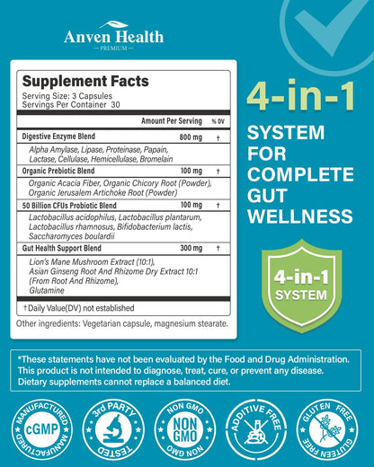 Anven Health 800mg Digestive Enzymes for Men and Women with Probiotics & Prebiotics, 8 Key Enzymes, Protease, Amylase & Lipase | 270 Capsules - A 90-Day Supply - PrimeBioHealth - canada supplements