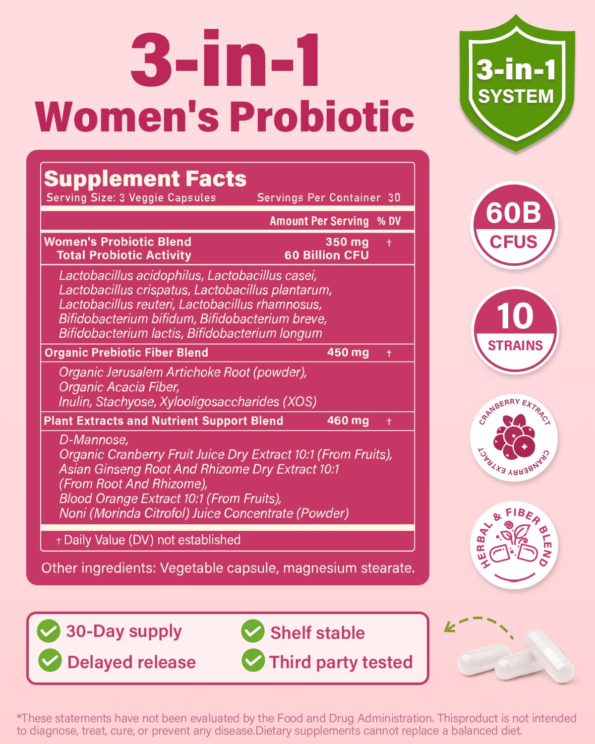 Anven Health Probiotics and Prebiotics for Women pH Balance & Digestion - 60 Billion Vaginal Probiotic with Cranberry & D-Mannose for Gut, Urinary, Immune Health, - PrimeBioHealth - canada supplements